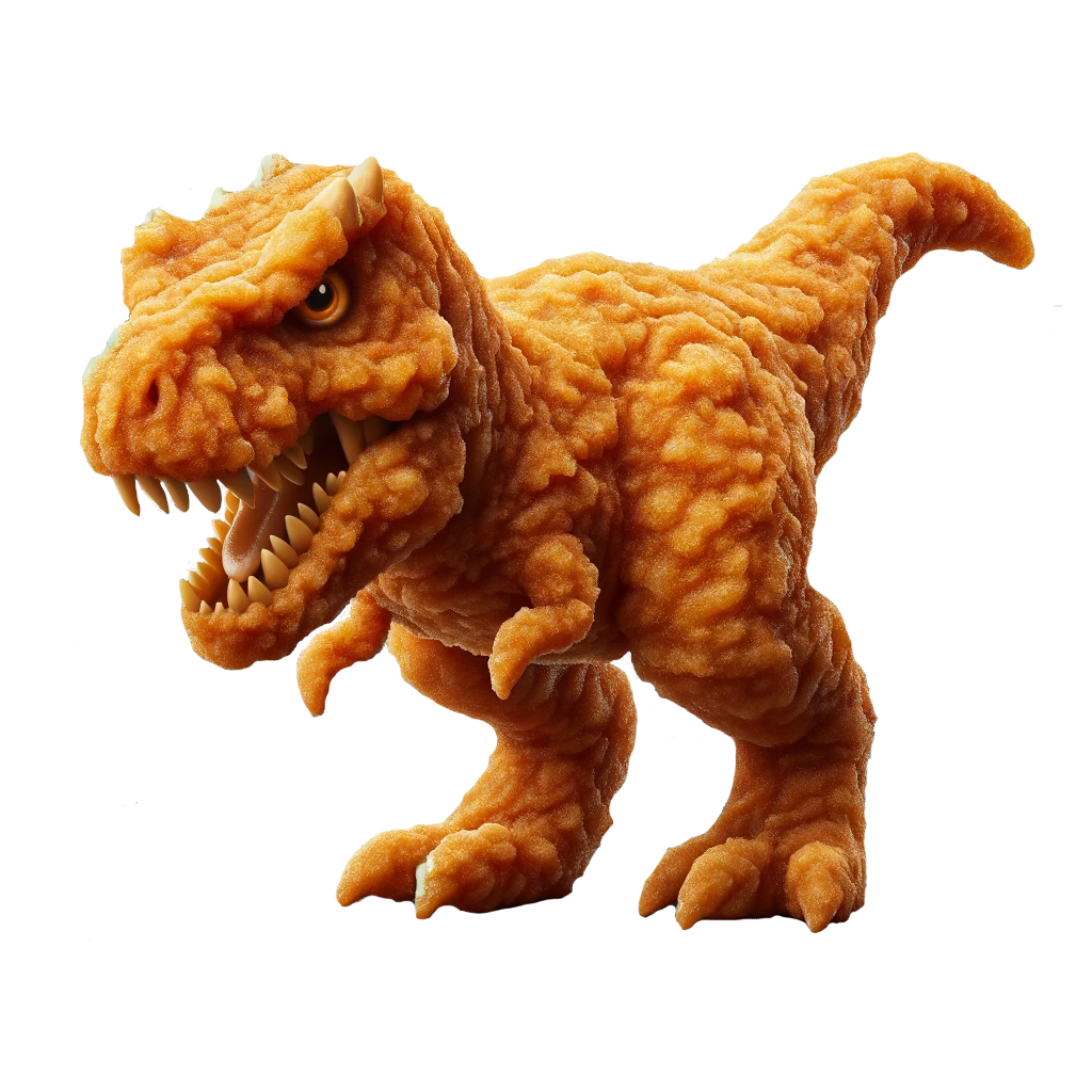 Menacing Dinosaur-Shaped Chicken Nugget